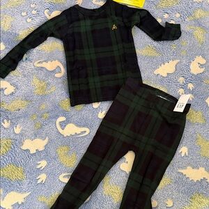 GAP Kids Dark Green and Navy Plaid Pajama Set